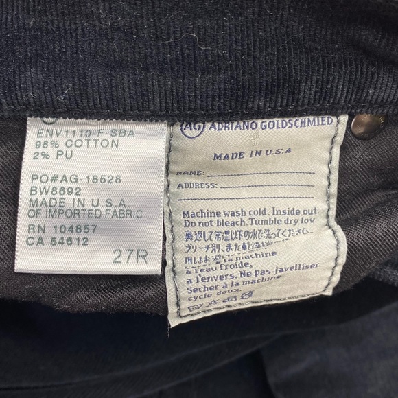 AG Adriano Goldschmied the Stilt Cigarette Leg in Black  Charcoal Corduroy 27 - Picture 6 of 10